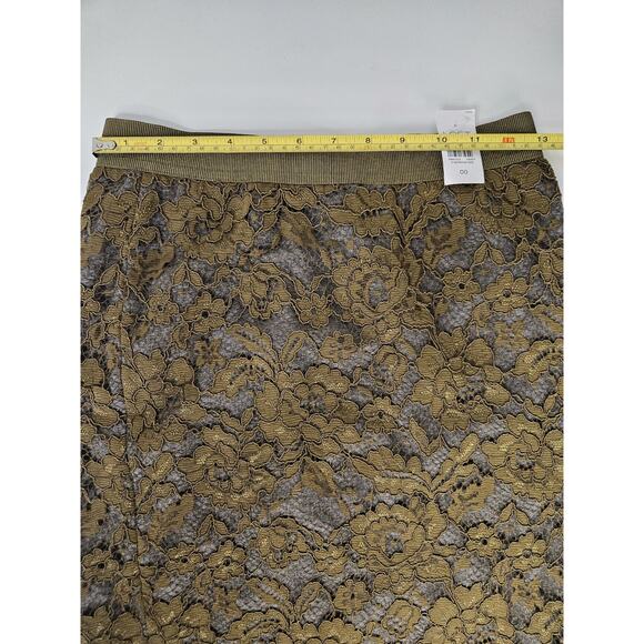 Nwt LOFT Olive Green Lace Pencil Skirt Size 00 XS Ponte Knit Stretch Ann Taylor - Picture 3 of 8